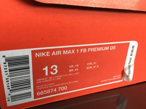 Nike Air Max 1 FB Premium QS Mercurial Yellow (2013) - Image 6